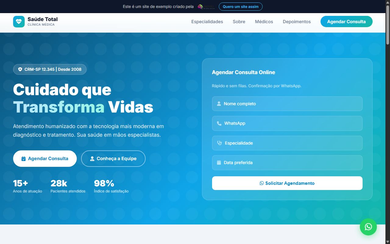 Site da Clínica Saúde Total com agendamento on-line