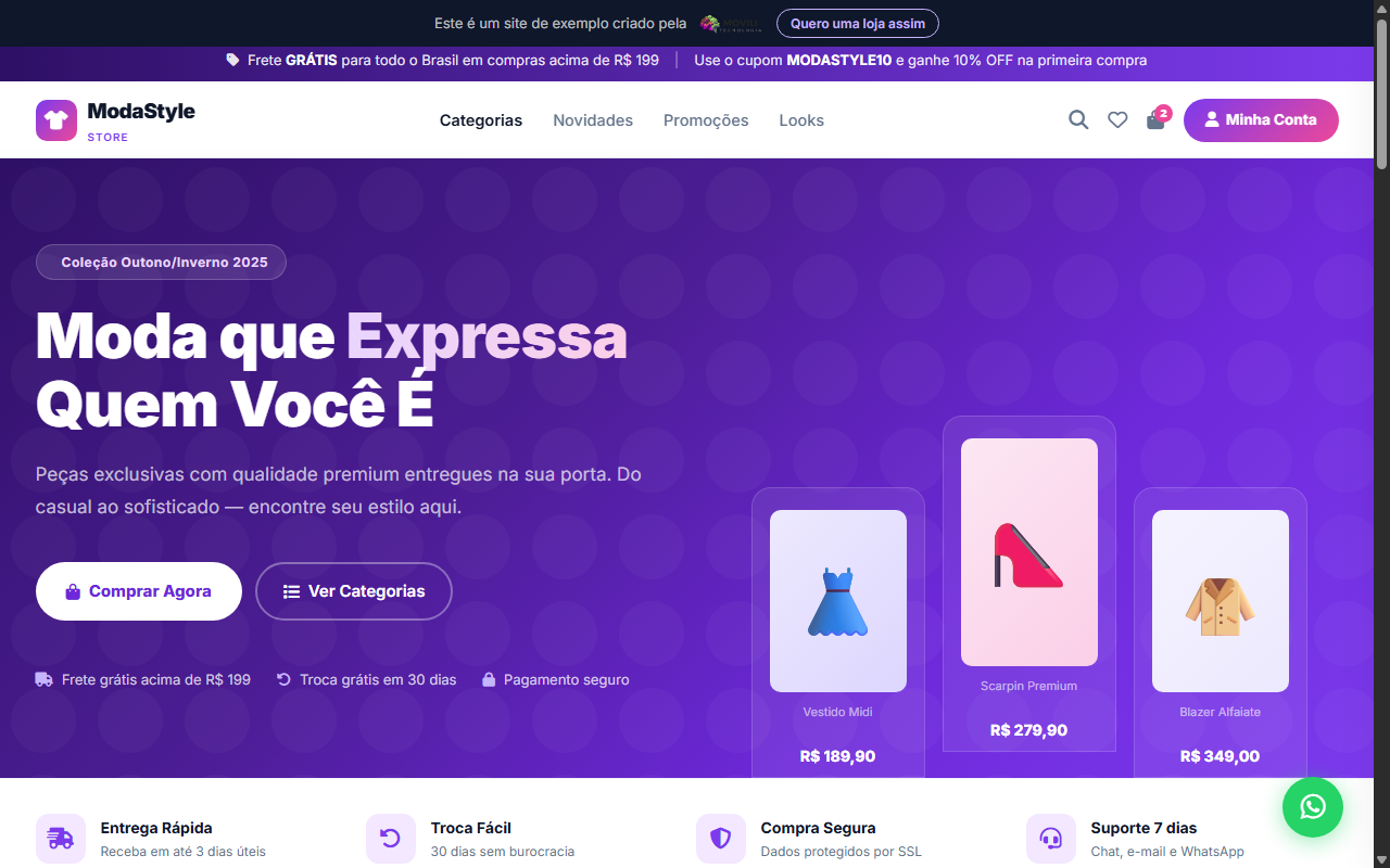 E-commerce ModaStyle Store com catálogo e carrinho